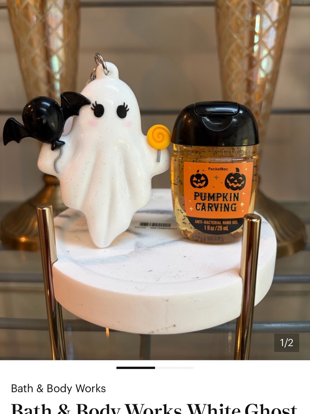 Bath & Body Works White Ghost PocketBac Holder with Black Bat and BAC NWT
